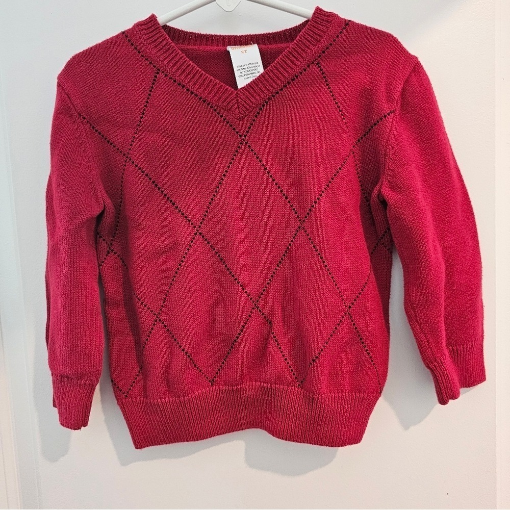 Gymboree Red Argyle V-Neck Sweater 2T Cotton Acrylic Blend Kids